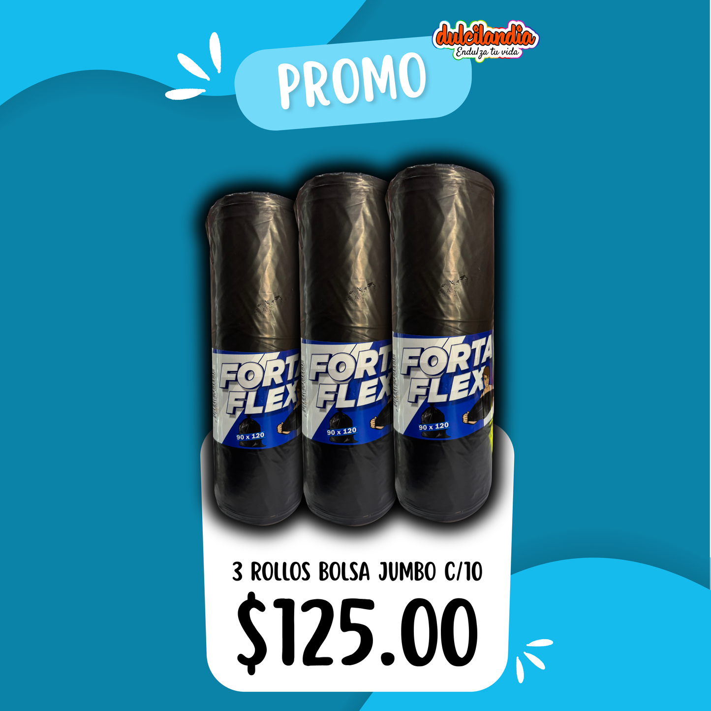 1 Promo 3 Rollos Bolsa Negra Jumbo FORTA FLEX c/10