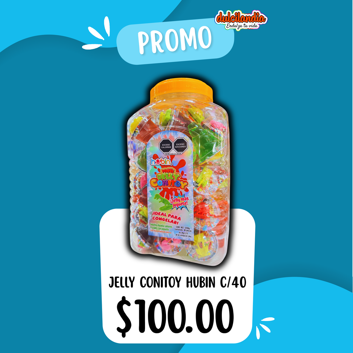 1 Promo Mini Jelly Conitoy Gelatinas con Juguete Surtido 30g HUBIN Vitrolero c/40