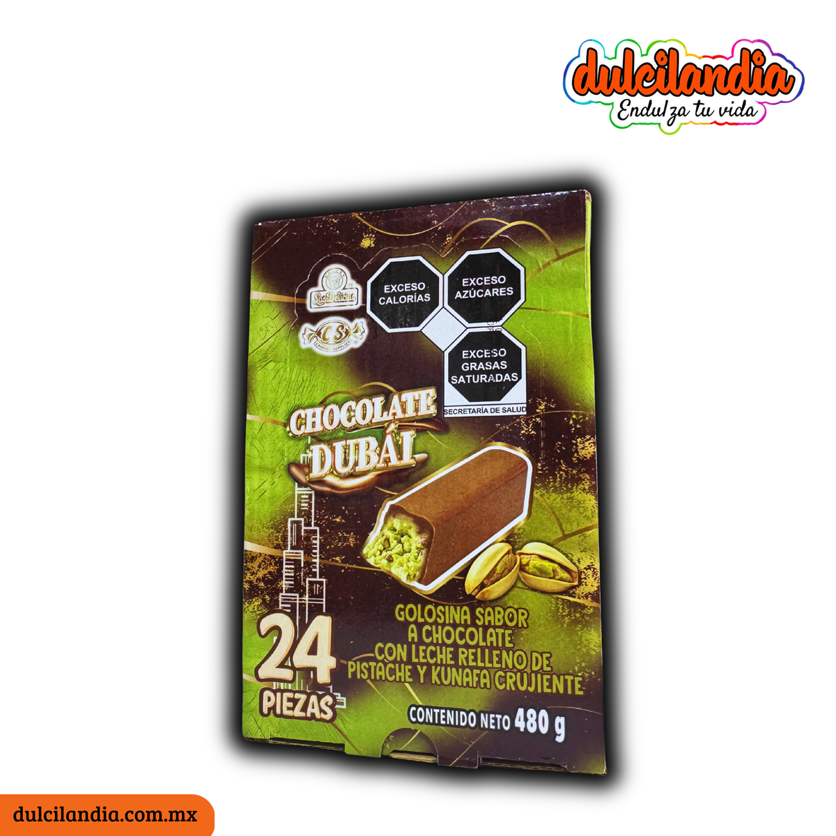 Chocolates Dubái Pistache 20g LAS DELICIAS Exhibidor c/24