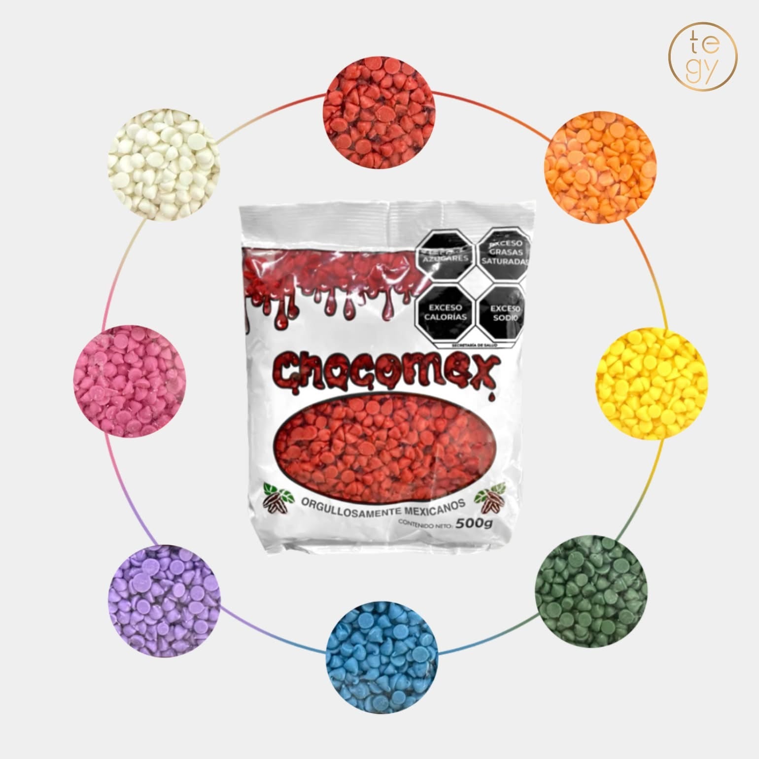 Chispas de Chocolate Rojo CHOCOMEX Bolsa 500g – Dulcilandia Dulcería