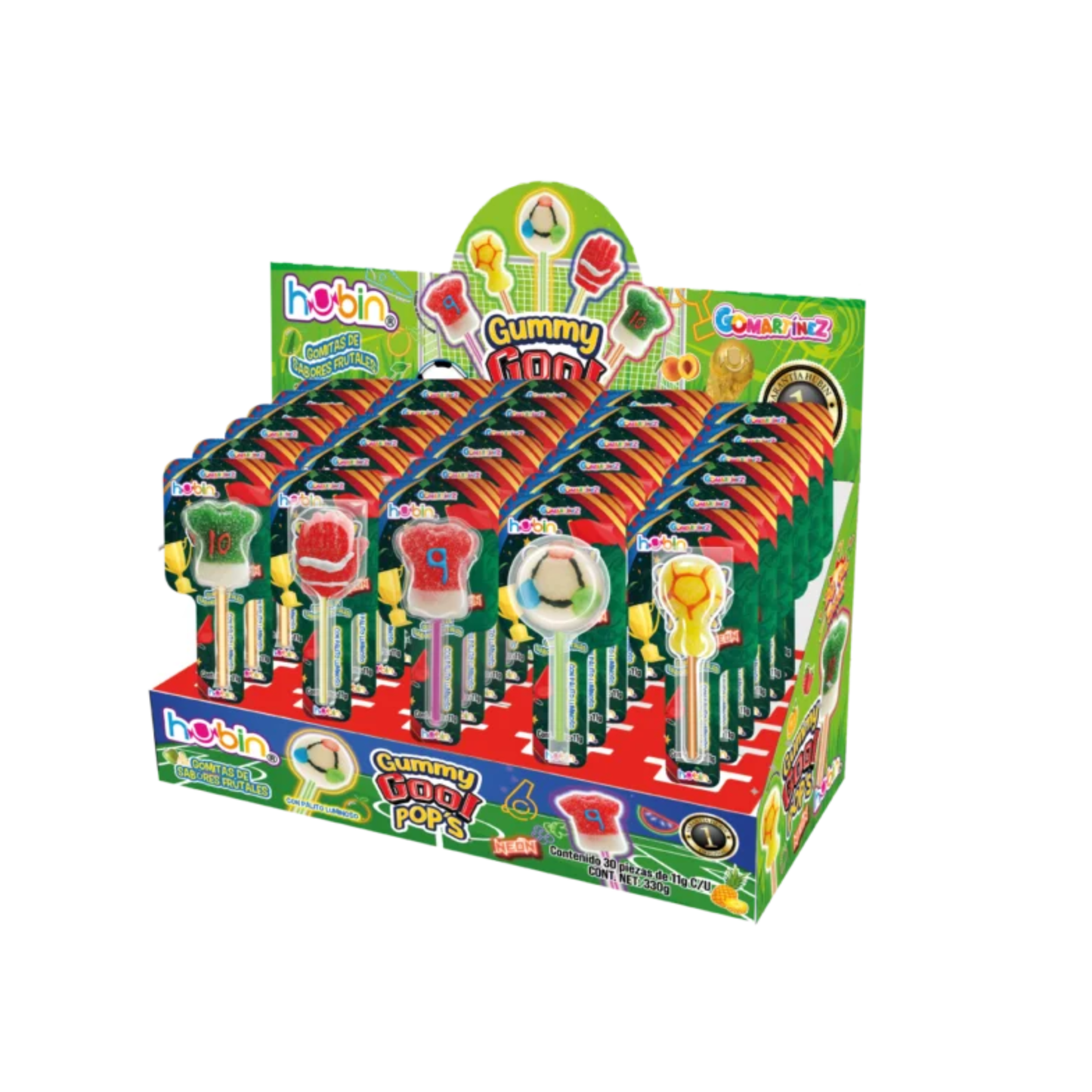 Gomitas Gummy Gool Mundial Futbol Pop’s Neón 11g HUBIN Exhibidor c/30