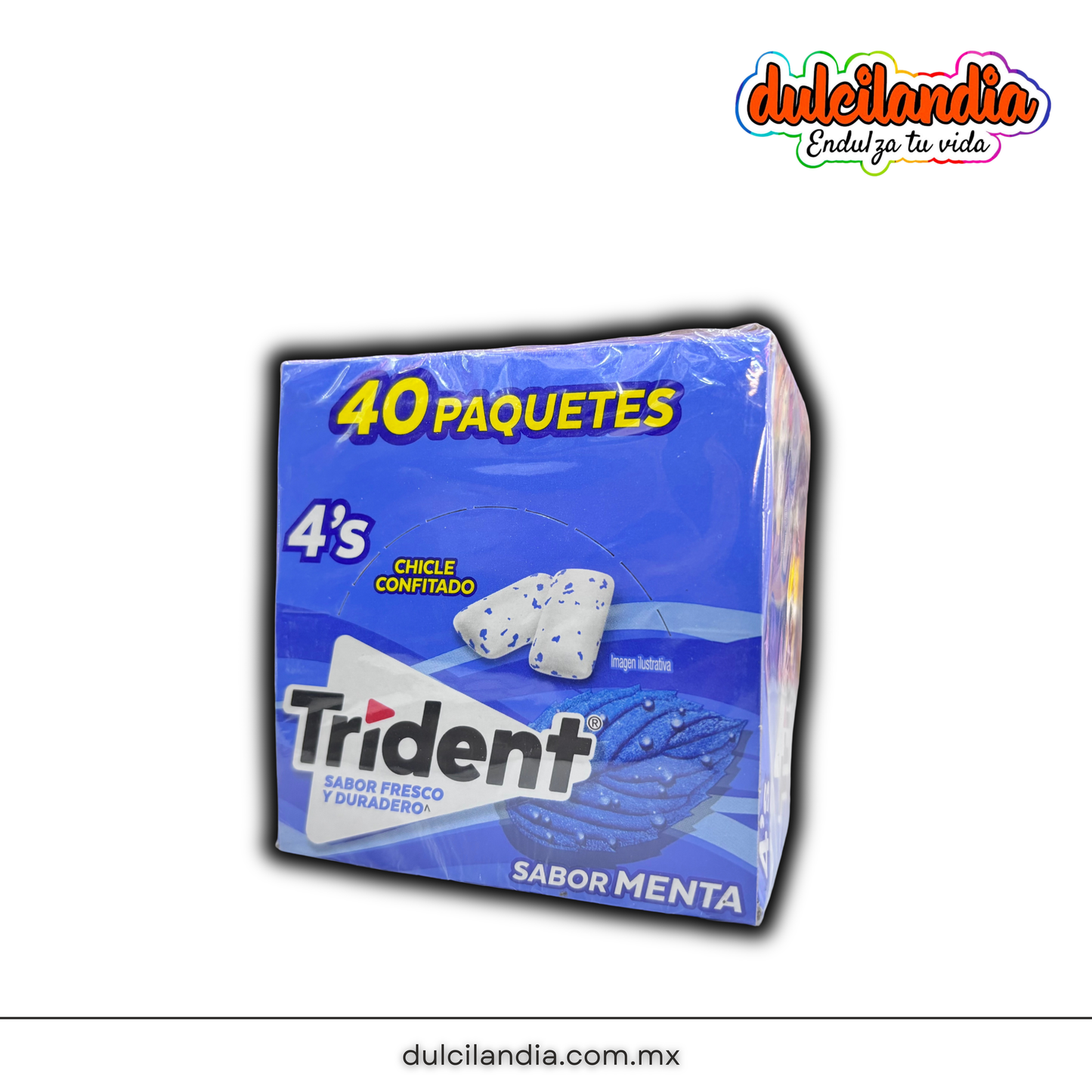 1 Promo 3 Chicles Trident 4’s Menta, Yerbabuena y Fresa MONDELĒZ Caja c/40 (120 Piezas)