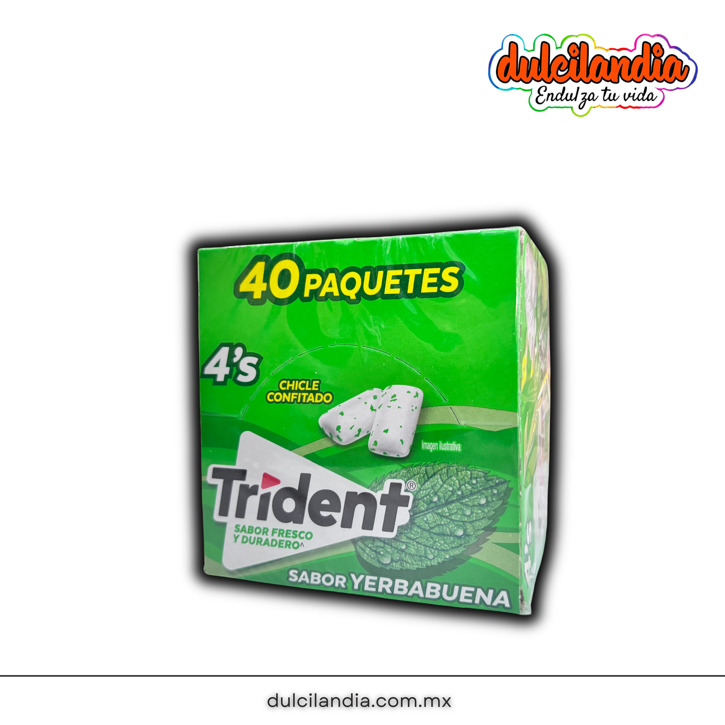 1 Promo 3 Chicles Trident 4’s Menta, Yerbabuena y Fresa MONDELĒZ Caja c/40 (120 Piezas)