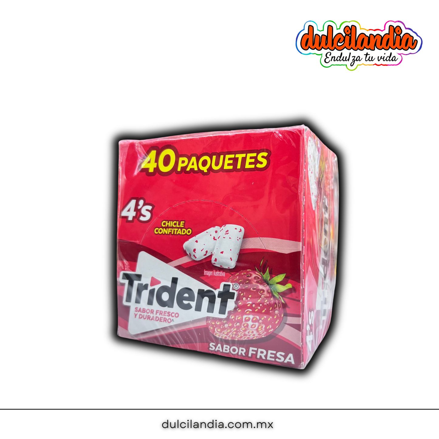 1 Promo 3 Chicles Trident 4’s Menta, Yerbabuena y Fresa MONDELĒZ Caja c/40 (120 Piezas)