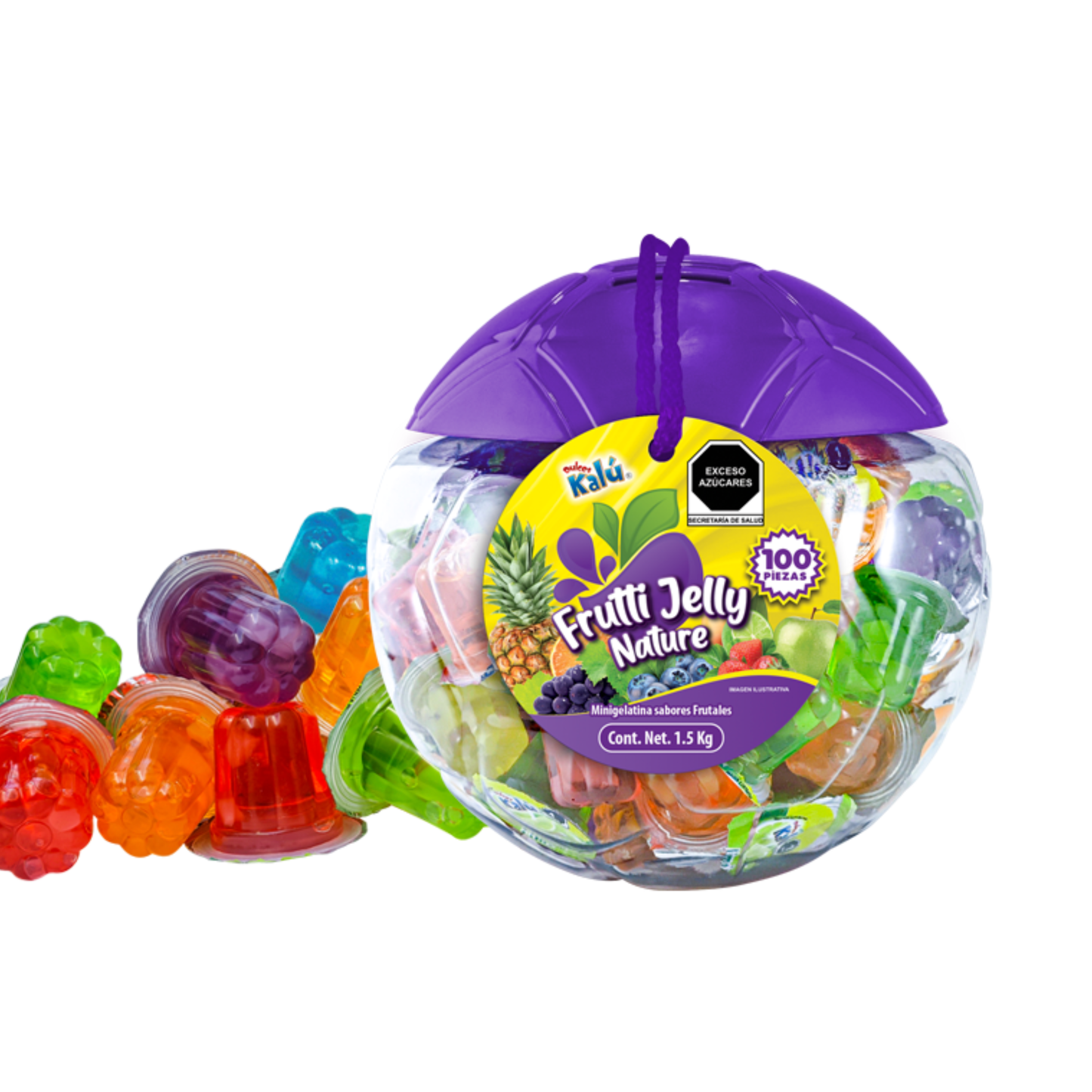 Mini Gelatina Surtida Frutty Jelly Nature Balón Alcancía 15g KALÚ Vitrolero c/100