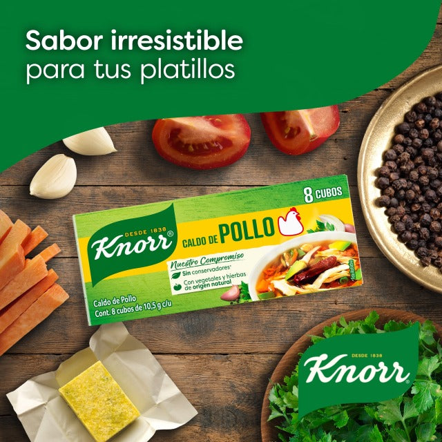 Sazonador Caldo de Pollo Suiza Cubos 10.5g KNORR Caja c/8