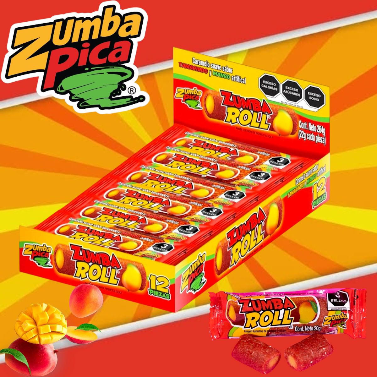 Zumba Roll Tamarindo y Mango 20g ZUMBA PICA Exhibidor c/12