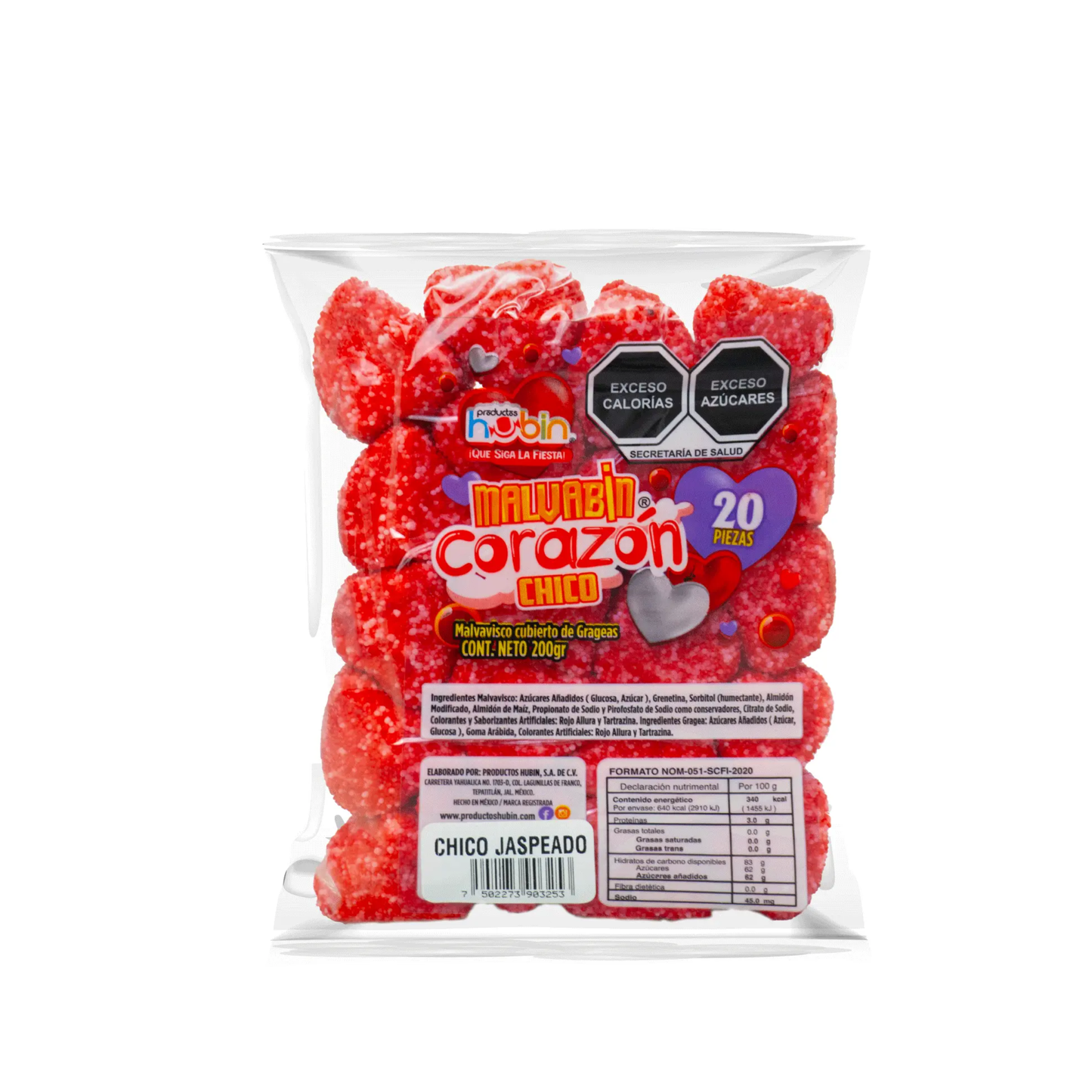 Bombones Malvaviscos con Gragea Malvabin Corazón Chico 10g HUBIN Bolsa c/20